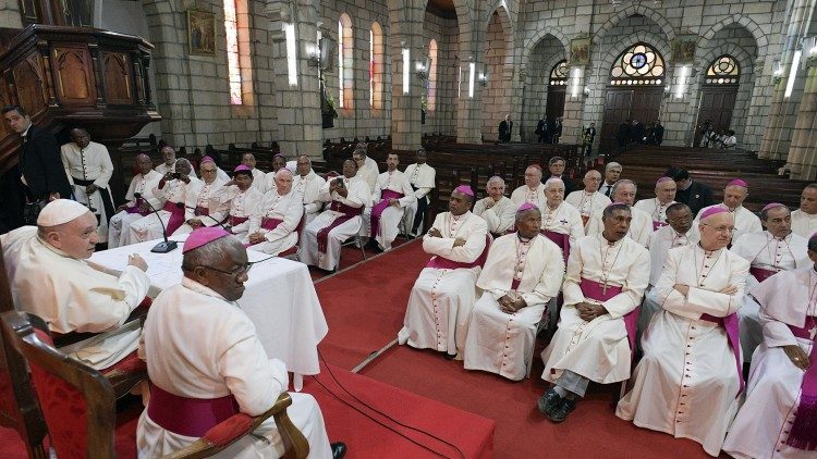 Pope Francis with the National Episcopal Conference of Madagascar - in the Immaculate Conception Cathedral at Andohalo