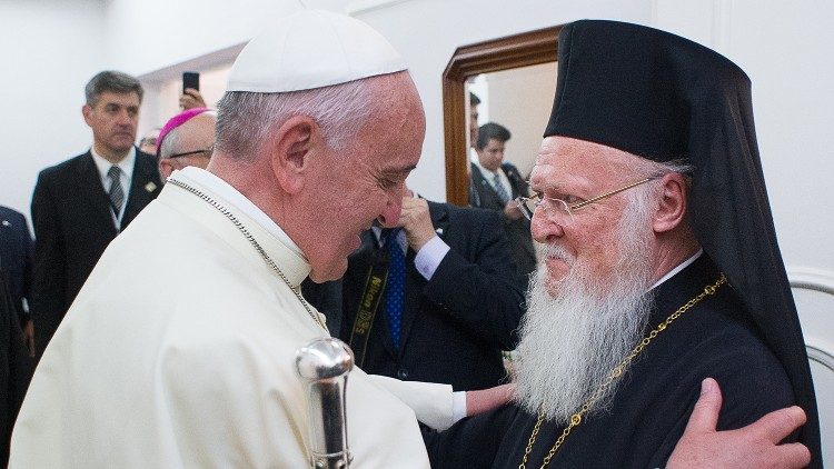 Etta av många möten mellan påven Franciskus och ortodoxa patriarken av Konstantinopel  Bartolomeus I