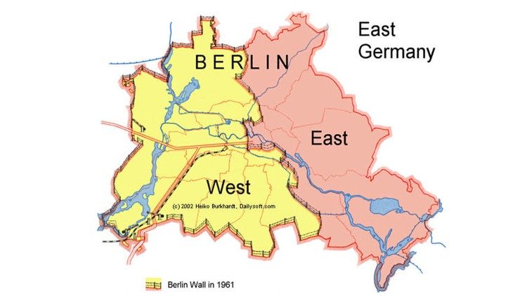 La mappa di Berlino Est e Ovest nel 1989, divise dal Muro