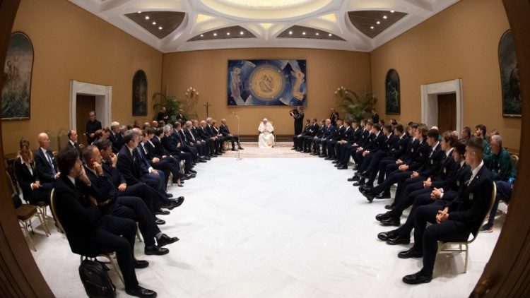 Rencontre entre le Pape François et l'équipe italienne de football, le 13 octobre 2019