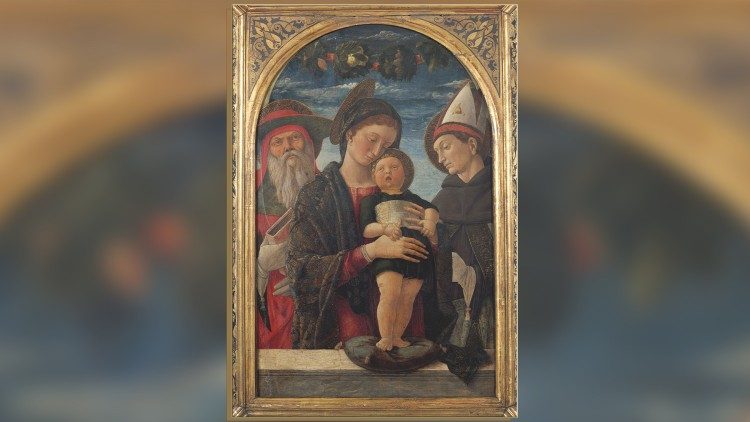Andrea Mantegna, Madonna col Bambino e Santi Gerolamo e Ludovico di Tolosa, 1453-54, Musée Jacquemart- André di Parigi,