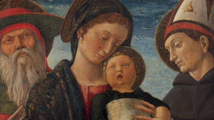  Andrea Mantegna, Madonna col Bambino e Santi Gerolamo e Ludovico di Tolosa, particolare