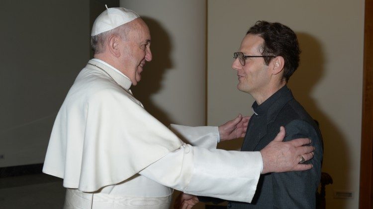 Fr Renzo De Luca SJ with Pope Francis on 18 March 2014