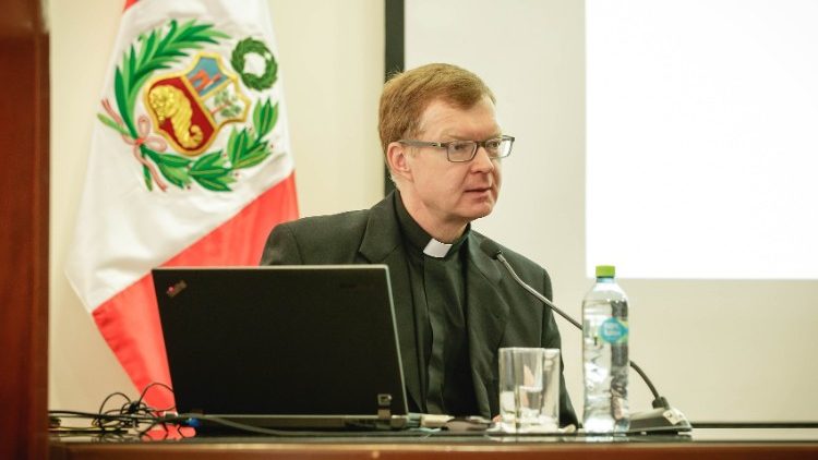 Father Hans Zollner, SJ, addressing a gathering in Lima, Peru 