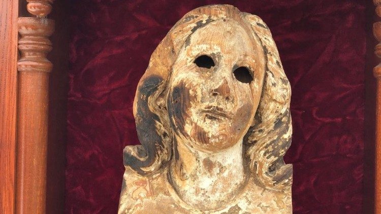 Wooden sculpture of Our Lady recovered in Nagasaki after the nuclear bombing 