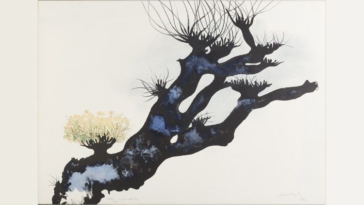 Carlo Mattioli, Gli alberi, litografia acquerellata, 1976 , Musei Vaticani, Collezione d'Arte Contemporanea