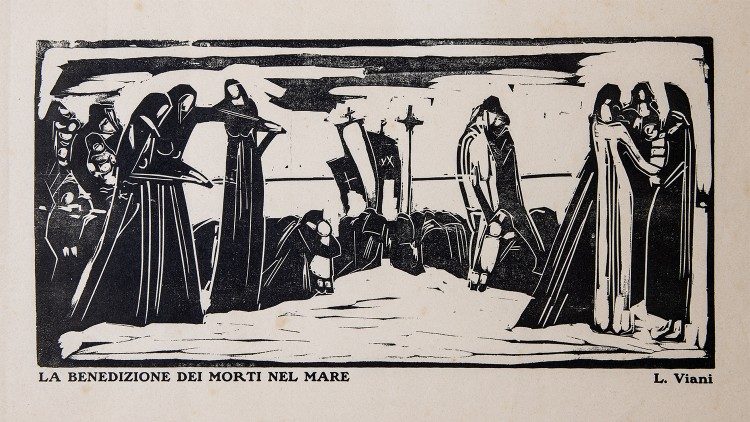 Lorenzo Viani, La benedizione dei morti nel mare, xilografia, 1915, Musei Vaticani, Collezione d'Arte Contemporanea