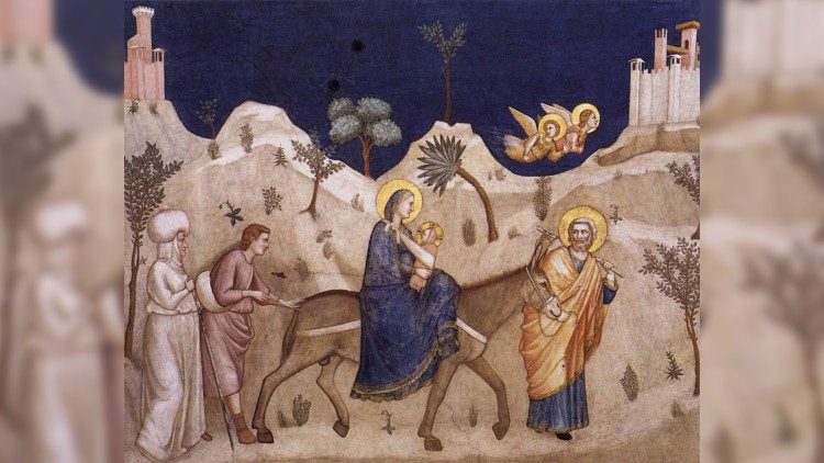 Бягство в Египет, стенопис на Джото в долната базилика "Свети Франциск" в Асизи