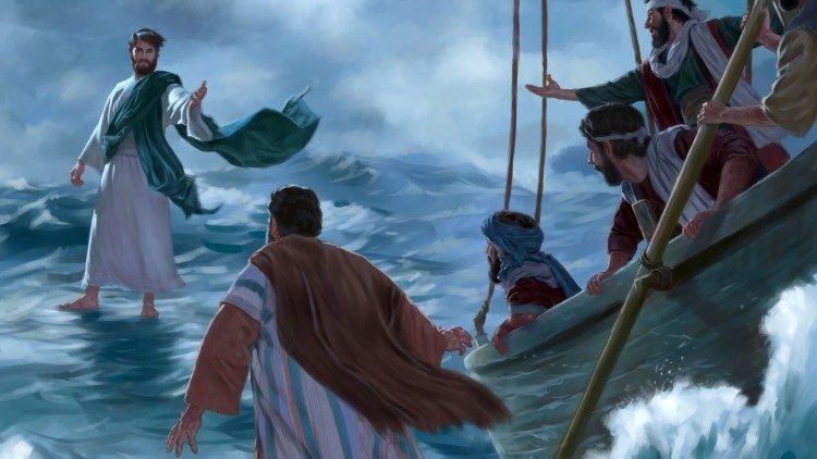 Peter mu povedal: „Pane, ak si to ty, rozkáž, aby som prišiel k tebe po vode.“ On povedal: „Poď!“ 