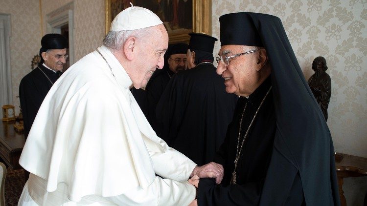 Le Pape Fran?ois re?oit en audience Sa Batitude Youssef Absi, patriarche d'Antioche des grecs-melkites, le 7 fvrier 2020. 