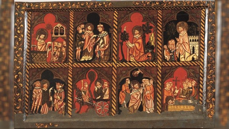 Frontale d’altare di Sant Cebrià de Cabanyes Catalunya, seconda metà del XIV secolo, pittura a tempera su legno. Vic, Museu Episcopal,