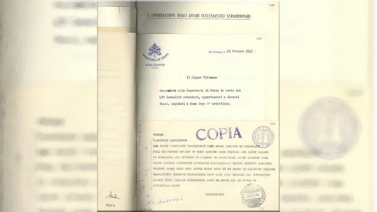 Copia di un documento di Pio XII custodito negli Archivi Vaticani