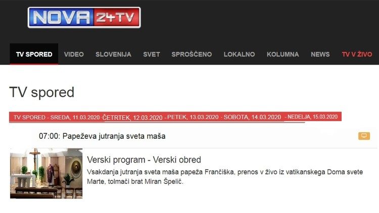 Neposredni prenos svetih maš papeža Frančiška na Nova 24TV ob 7. uri zjutraj.