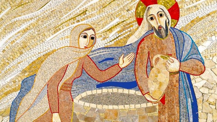 2020.03.14 Donna Samaritana - mosaico di Padre marko rupnik sj , riflessione del Vangelo