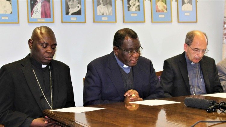 (File) Support has grown for Most Rev. Robert Ndlovu (c), the Archbishop of Harare Archdiocese; flanked here by two other Bishops  