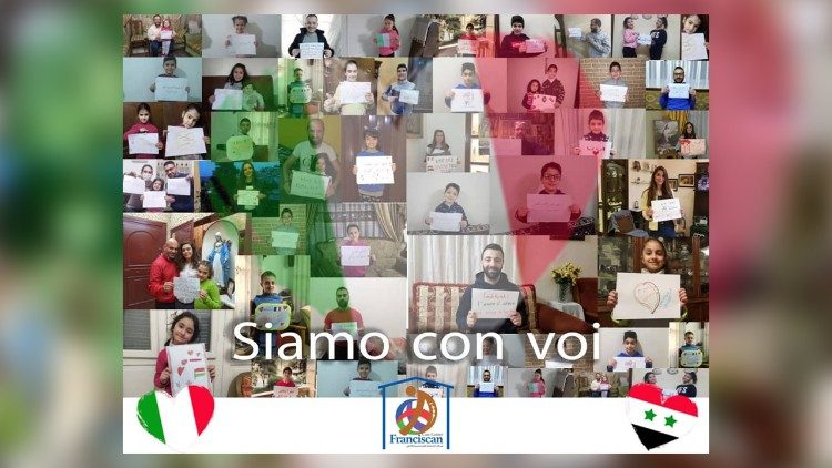 2020.04.04 i bambini del Centro Francescano di Accoglienza in Siria hanno espresso la loro solidarietà con i bambini d'Italia, ciascuno nella propria casa