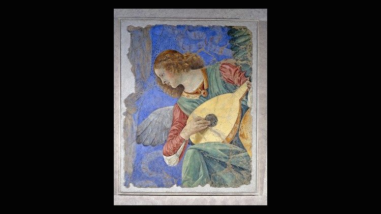 Melozzo da Forlì (Melozzo Ambrosi, 1438-1494), "Ascension" (vers 1480), détail de l'Ange jouant du luth. ©Musei Vaticani