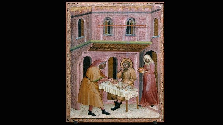 Olivuccio di Ciccarello, Obras de Misericordia: dar de comer al hambriento (1404). Museos Vaticanos, Pinacoteca. ©Musei Vaticani