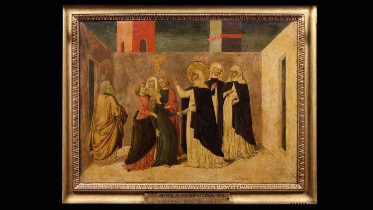 Escuela Florentina, s. XV, panel de predela: Santa Catalina libra del demonio a la joven Lorenza. Pinacoteca Vaticana, ©Musei Vaticani