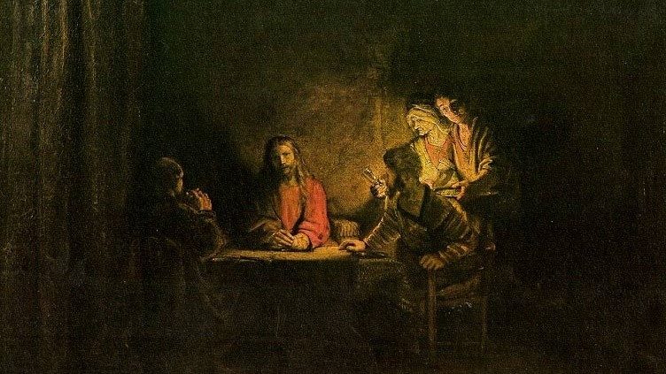  "Cena ad Emmaus" (1648) di Rembrandt (1606-1669). 
