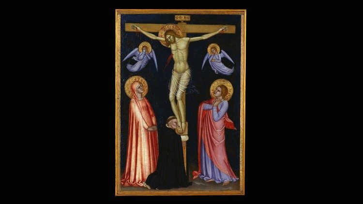 Andrea Bonaiuti, known as Andrea da Firenze, Crucifixion with the Madonna, St. John the Evangelist and a Dominican Friar, wooden polyptych, tempera and gold on wood, 1370-1377, Vatican Museum, Art Gallery, © Musei Vaticani