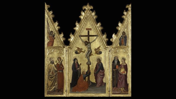 Paolo di Giovanni Fei, Crucifixion and Saints. Triptych with panels, 1375 – 1395, Vatican Museum, Art Gallery, © Musei Vaticani