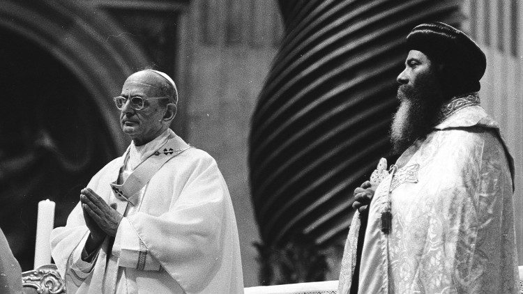 Paulius VI ir Šenuda III, Koptų popiežius, 1973