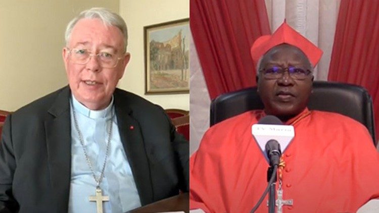 Kardinalerna Jean-Claude Hollerich SJ och Philippe Nakellentuba Ouédraogo