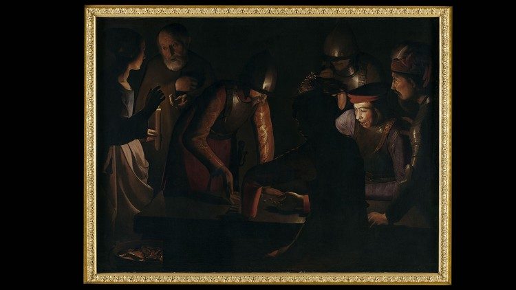 Georges de La Tour La negazione di Pietro, 1650 Olio su tela, 120 x 161 cm Musée d'arts de Nantes, Francia