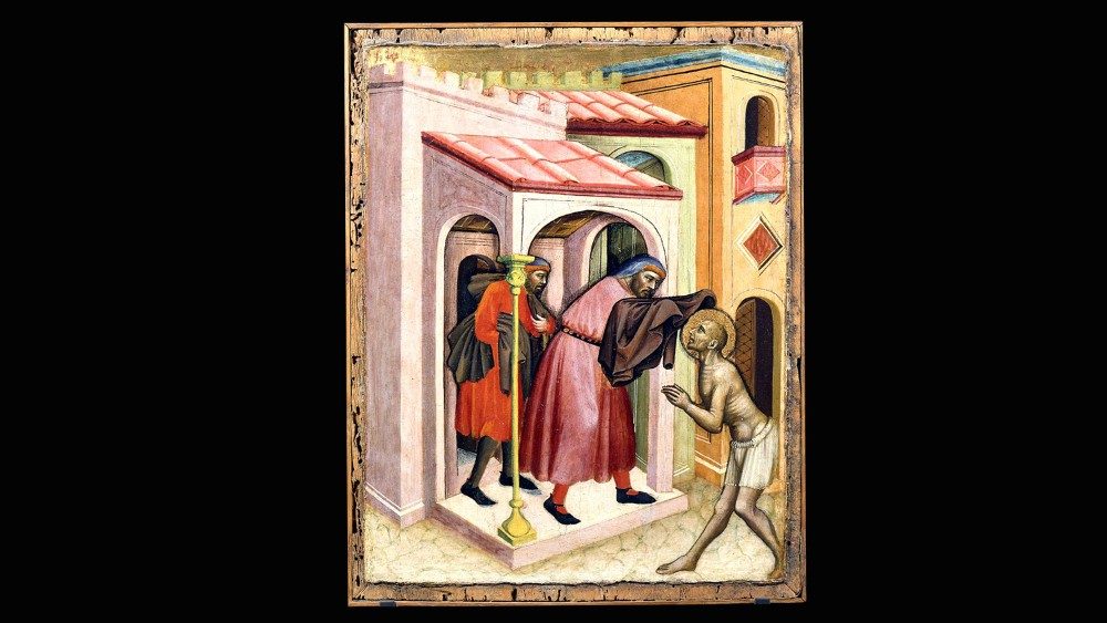 Olivuccio di Ciccarello, Opere di misericordia, Vestire gli ignudi, 1404. Musei Vaticani, Pinacoteca Vaticana © Musei Vaticani