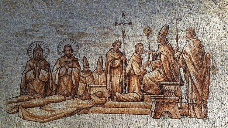 Mozaika od akad. umelca Jozefa Cincíka v Pápežskom slovenskom ústave sv. Cyrila a Metoda v Ríme (detail)