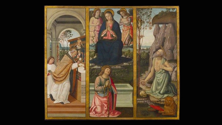 Antonio of the Massaro from Viterbo, nicknamed the Pastura; The Virgin gives St. Thomas the Cincture; St. Gregory’s Mass; St. Jerome the Penitent; 1497. Vatican Museums, Vatican Museum, Art Gallery, ©MuseiVaticani