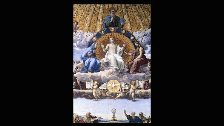 Raffaello Sanzio (1483-1520), Disputa del SS.mo Sacramento, particolare,  affresco, 1508-11, Musei Vaticani, Palazzi Apostolici Vaticani, Stanze di Raffaello, Stanza della Segnatura ©Musei Vaticani