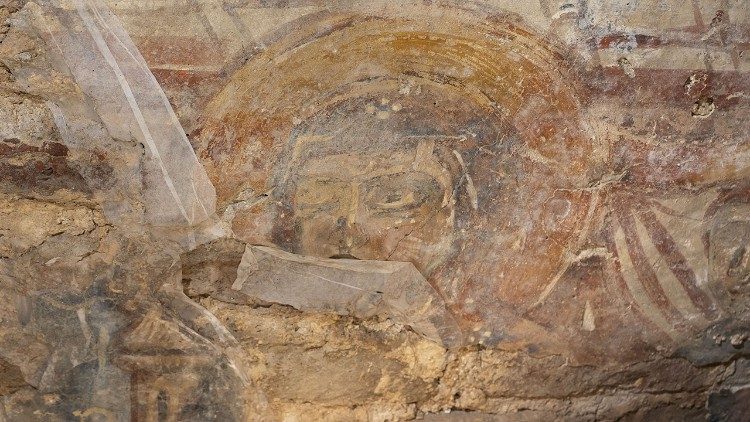 Detail der in Torcello bei Venedig entdeckten christlichen Fresken