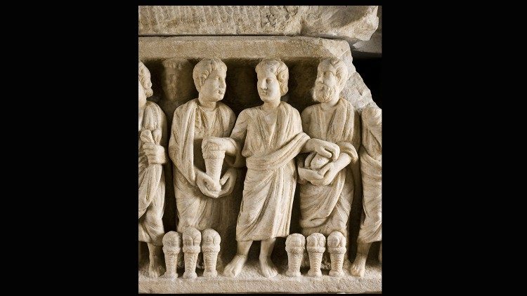 "Multiplication des pains et des poissons", détail d'un sarcophage, Musée Pio Cristiano, © Musei Vaticani