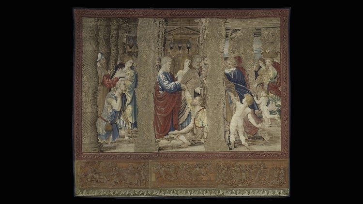 The Healing of the Crippled Man, Series with stories from the Acts of the Apostles (known as the Old School), Tapestry, Flemish Manufactured, Brussels, workshop of Pieter van Aelst (d. Breuxelles 1532); cartoon: Raphael (Urbino 1483 - Roma 1520) and workshop. Pinacoteca, Vatican Art Gallery - © Musei Vaticani
