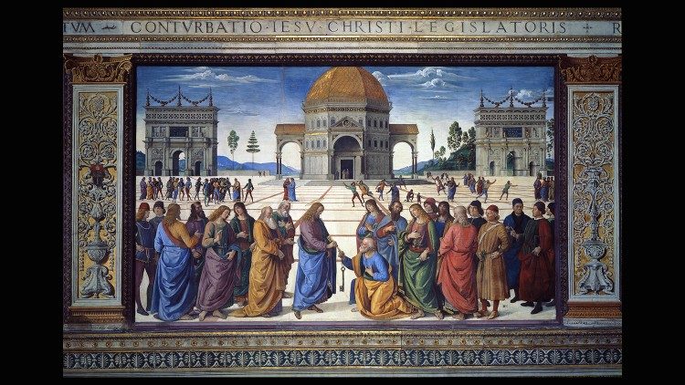 Pietro Vannucci dit Le Pérugin (1450-1523), La remise des clés, fresque, 1482-83, Chapelle Sixtine. © Musei Vaticani