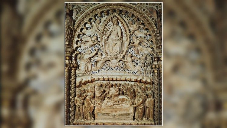 Andrea di Cione (Orcagna), Transito della Madonna, Assunzione della Madonna (part.), Tabernacolo della Madonna di Orsanmichele, Firenze  (sec. XIV, terzo quarto), Coll. Zeri