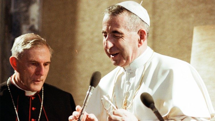 Le Pape Jean-Paul Ier lors de la messe d'intronisation de son pontificat, le 3 septembre 1978
