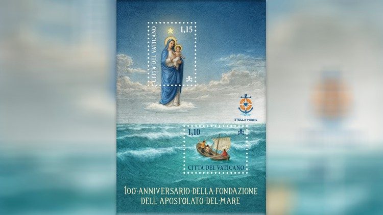 Foglietto filatelico dedicato al centesimo anniversario della fondazione dell'Apostolato del Mare