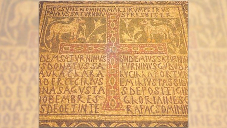 2020.09.19 Basilica di Uppenna: mosaico tombale di Saturnino di età bizantina