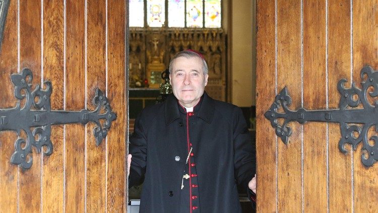 Bishop Davies opening the doors of the Cathedral on 15 June, after 90 days of lockdown. (Courtesy of the Diocese of Shrewsbury)