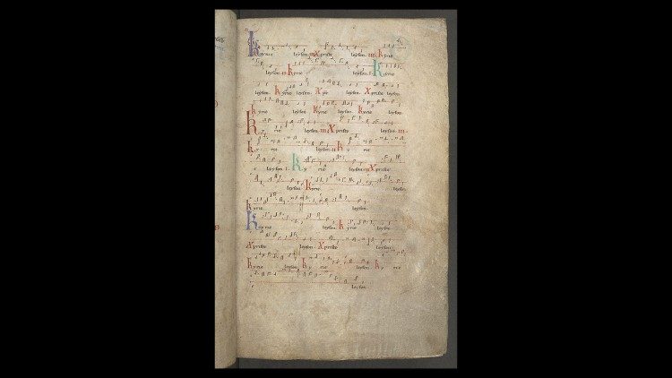 Kyrie Eleison. 13 amžiaus Mišiolas. (Staveloto Mišiolas). British Library