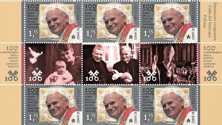 Ватыканская паштовая марка, прысвечаная 100-годдзю з дня нараджэння св. Яна Паўла ІІ