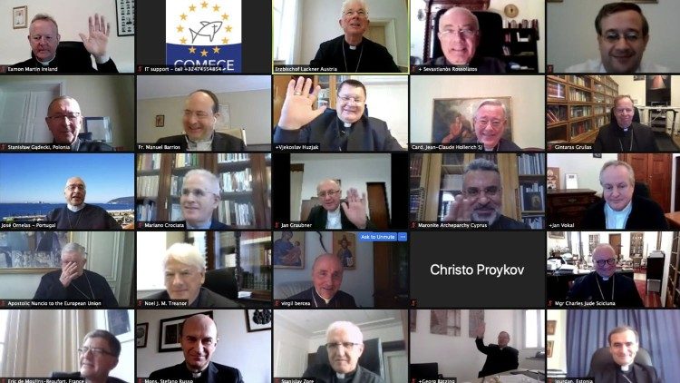 Evropští biskupové, delegáti v Radě evropských episkopátů, při videokonferenci 