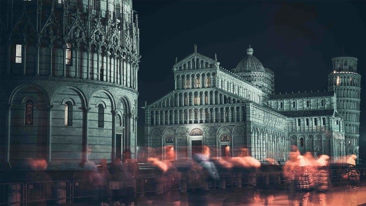 La piazza dei Miracoli di Pisa in un altro manifesto dell'evento per il X Festival della dottrina sociale 