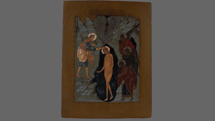 Ikone: Taufe Jesu. Taufe Christi, Russische Schule (15.-16. Jh.), Tempera auf Holz © Musei Vaticani
