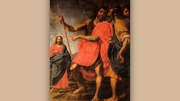 "Behold the Lamb of God" - John the Baptist points out Jesus to Saint Andrew (John 1:35ff). Painting by Ottavio Vannini.