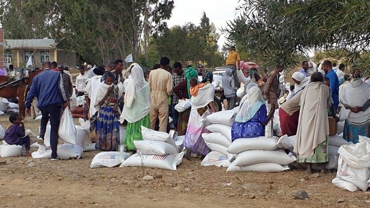 Families in Ethiopia's Tigray region receive foodstuffs from Catholic aid agencies