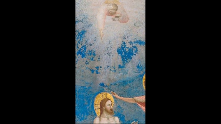 Un particolare del Battesimo di Gesù dipinto da Giotto nella Cappella degli Scrovegni